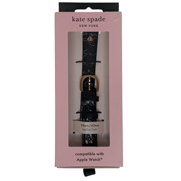 Kate Spade Black Leather Apple Watch Band 38mm/40mm - Picture 1 of 6